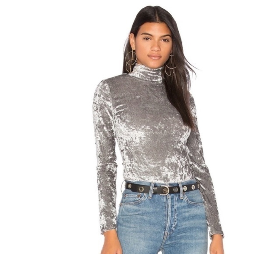 NWT Central Park West Ocean Drive Velvet Bodysuit Silver - Size XS